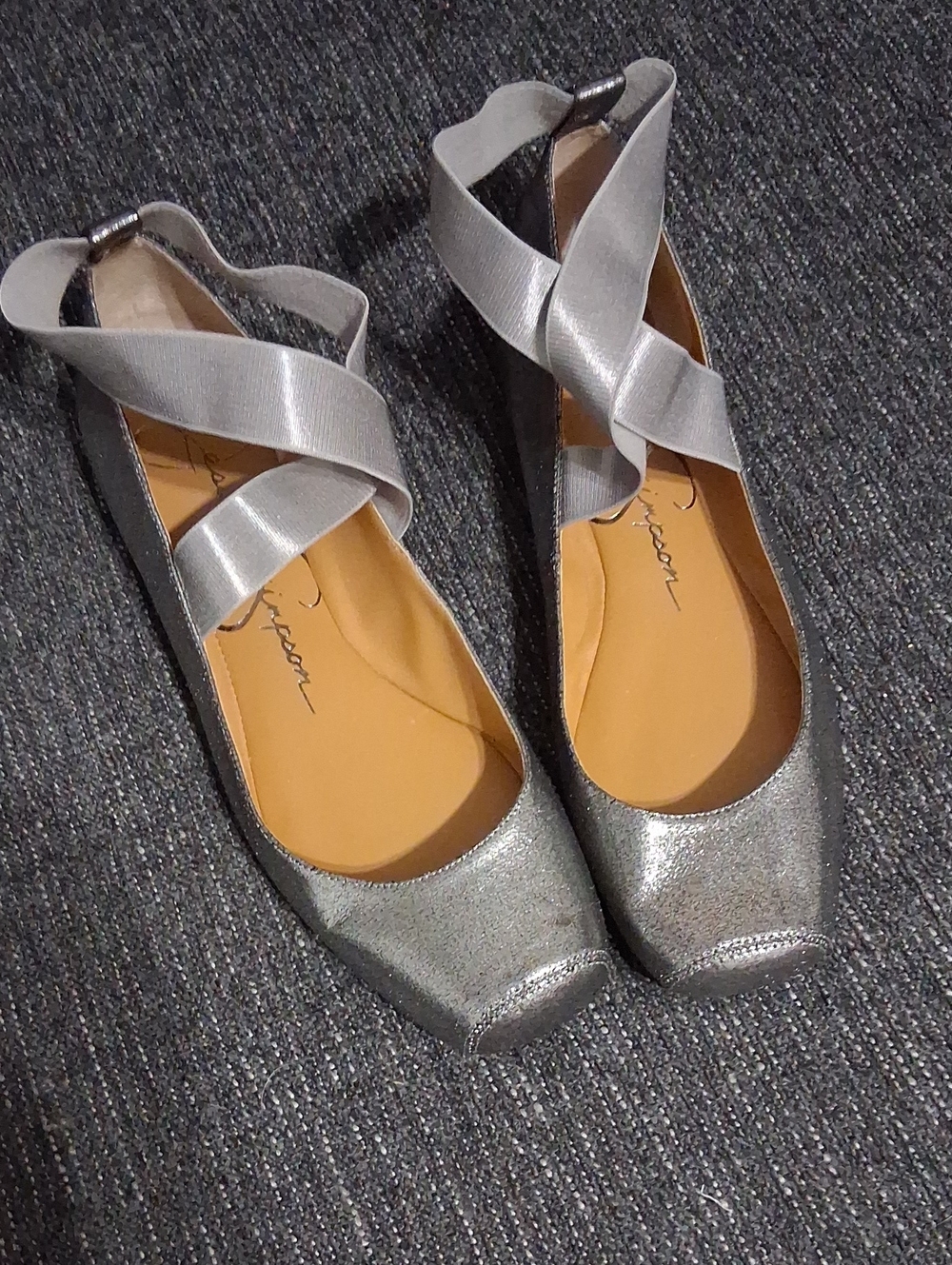 Jessica Simpson Silver Metallic Ballet Flats with Crossband Straps